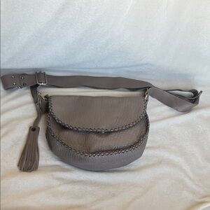 Boho style Gray Pebbled Leather Crossbody Bag 9x7 inches